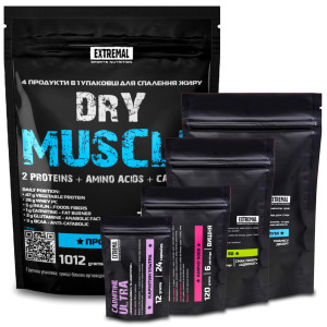 Комплект 4 в 1 для похудения Extremal Dry Muscle 1 кг – протеин, карнитин, whey protein, аминокислоты BCAA и Глютамин (1004690990)