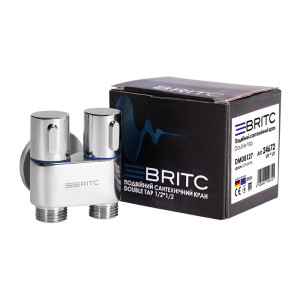 Кран двойной угловой приборный сантехнический Britc DMD 1/2х1/2 дюйм Хром