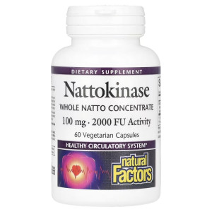 Наттокиназа 100 мг Natural Factors Nattokinase 60 вегетарианских капсул